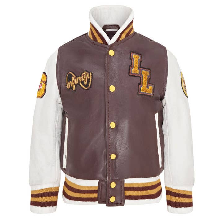 Kids Letterman Leather Varsity College Bomber Jacket 3-13 yrs for wholesale by Infinity Leather (Upperclass Fashions Ltd)