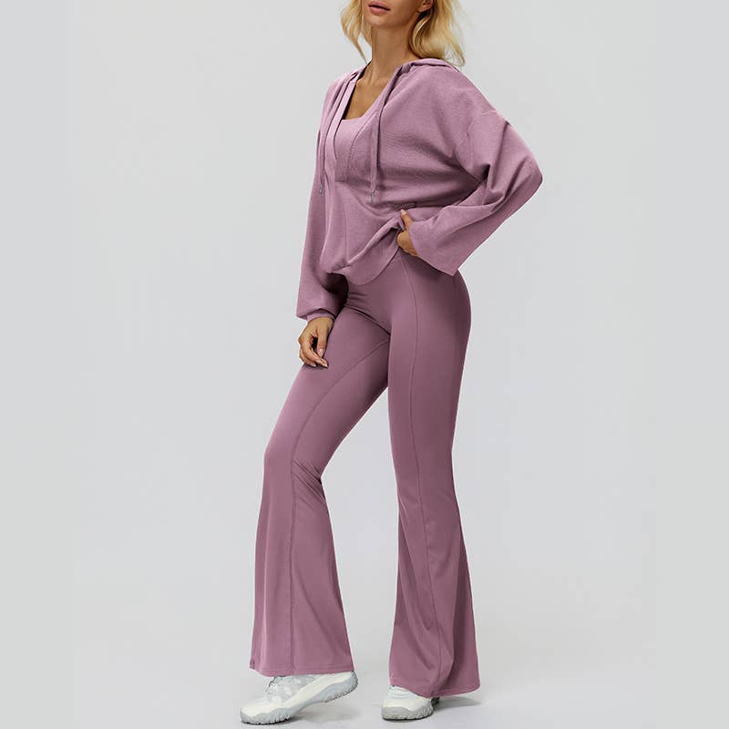 WONDERXFANS – wholesale Activewear set – Women′s – V-neck jacket+Sports tank top+High-waisted pleated back pant1