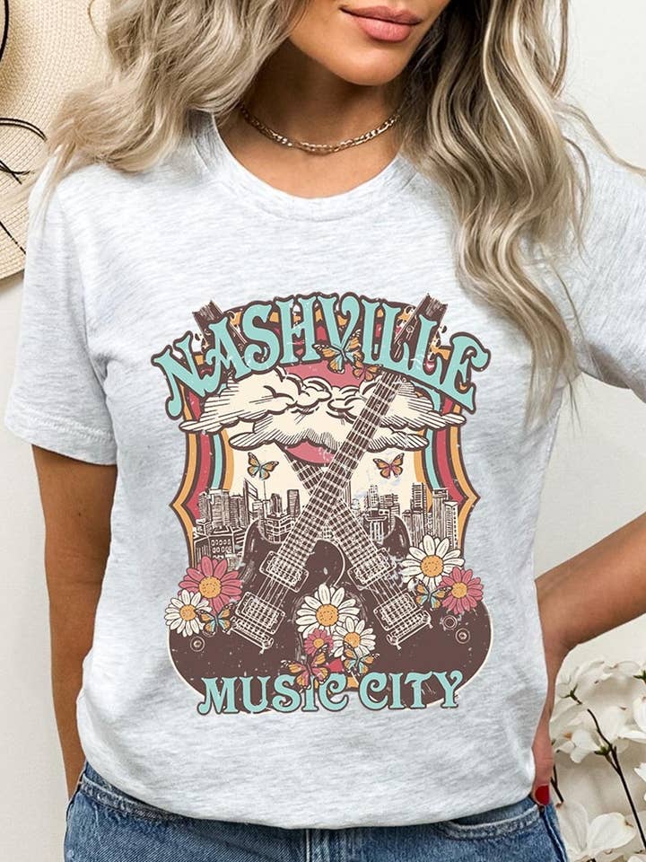 Nashville Music City Graphic Tee for wholesale by Pink Irene Wholesale