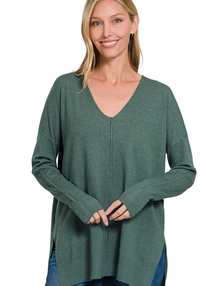 42POPS - Wholesale Knit Sweater - Women's - ,, SI-26529 Garment Dyed Hi Low Hem Front Seam Sweater18