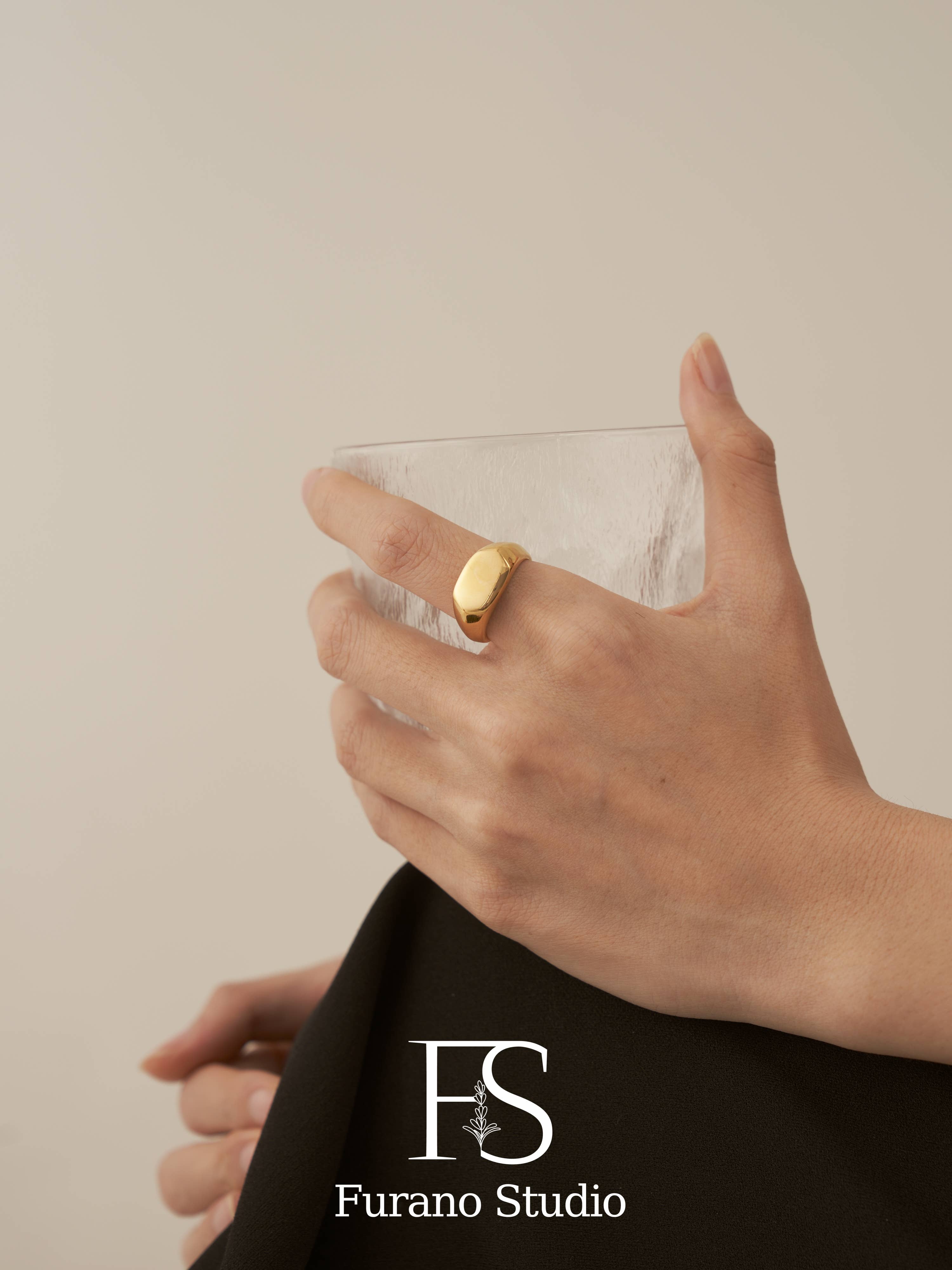 Furano Studio - Wholesale Signet Ring - 18K Gold Hexagon ring, Gold Black Signet ring6