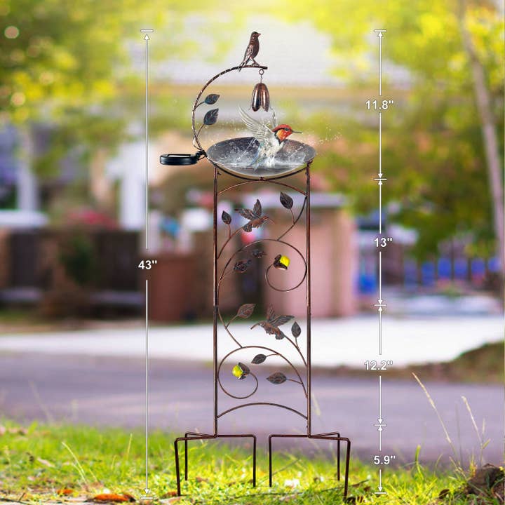 Liffy - Wholesale Bird Bath - Antique Bronze Solar Bird Bath with Bell Garden Stake