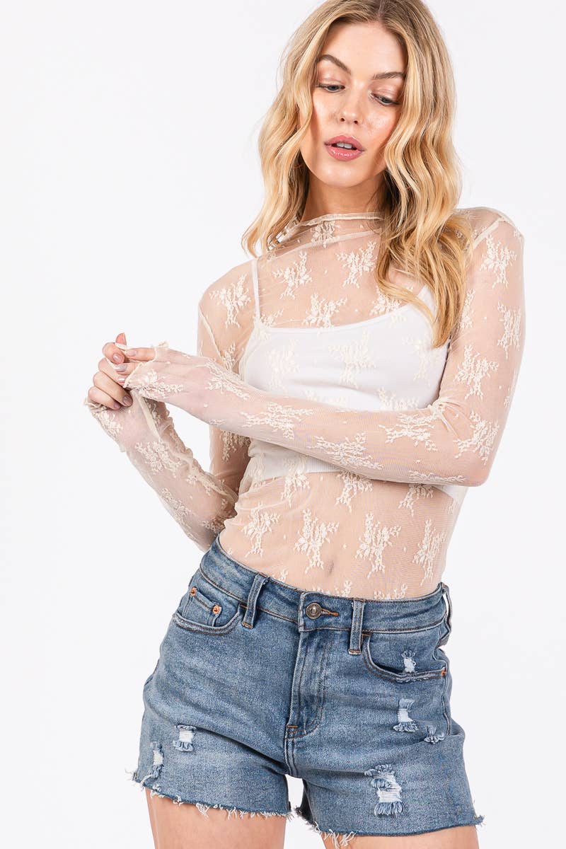 Sewn and Seen – wholesale Blus - Dam – LÅNGÄRMAD SPETSTOPP MED BLOMMÖNSTER42