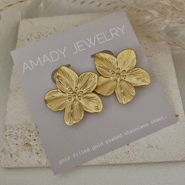 Flower Bold Statement Earring 18k Gold Plated Lightweight for wholesale by Amady Jewelry