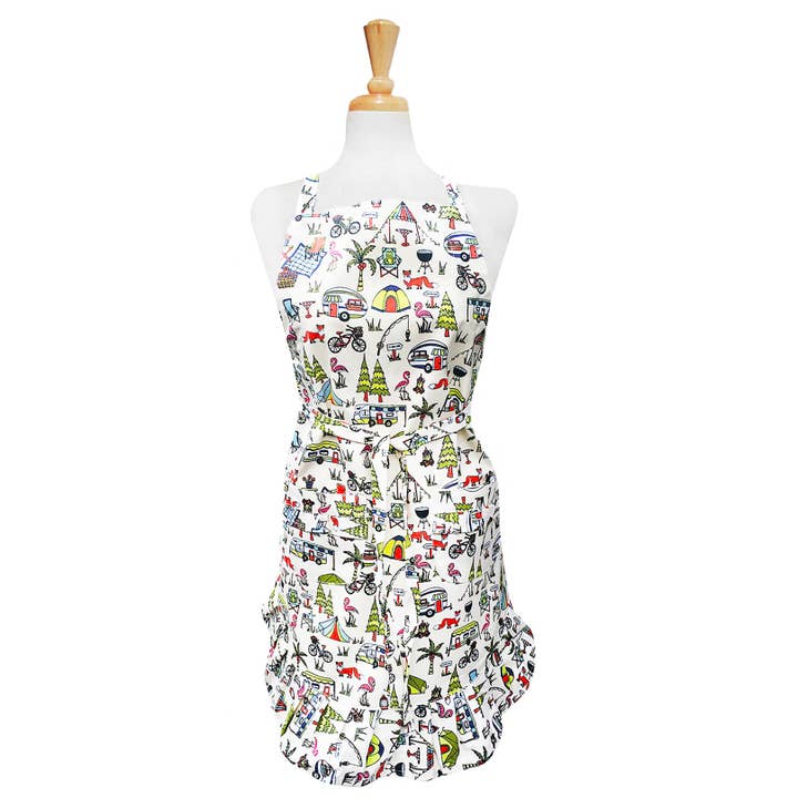 Camping Ruffle Apron for wholesale by Two Lumps of Sugar