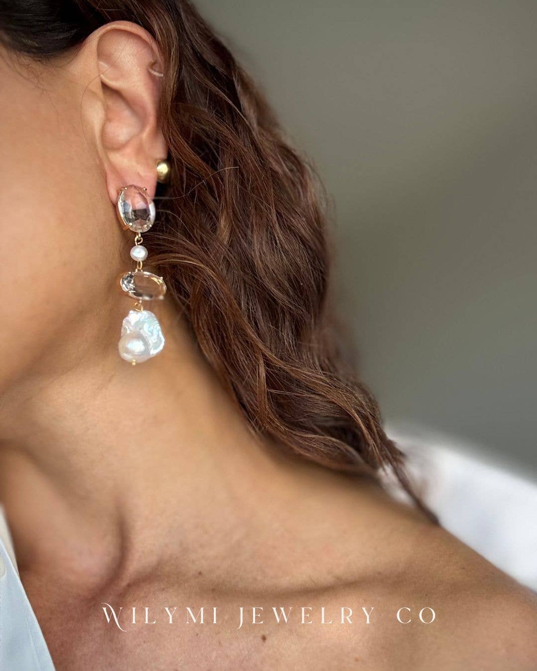 WILYMI Jewelry Co - Wholesale Dangle Earrings - Statement Baroque Pearl & Crystal Earrings | Gold Plated 9