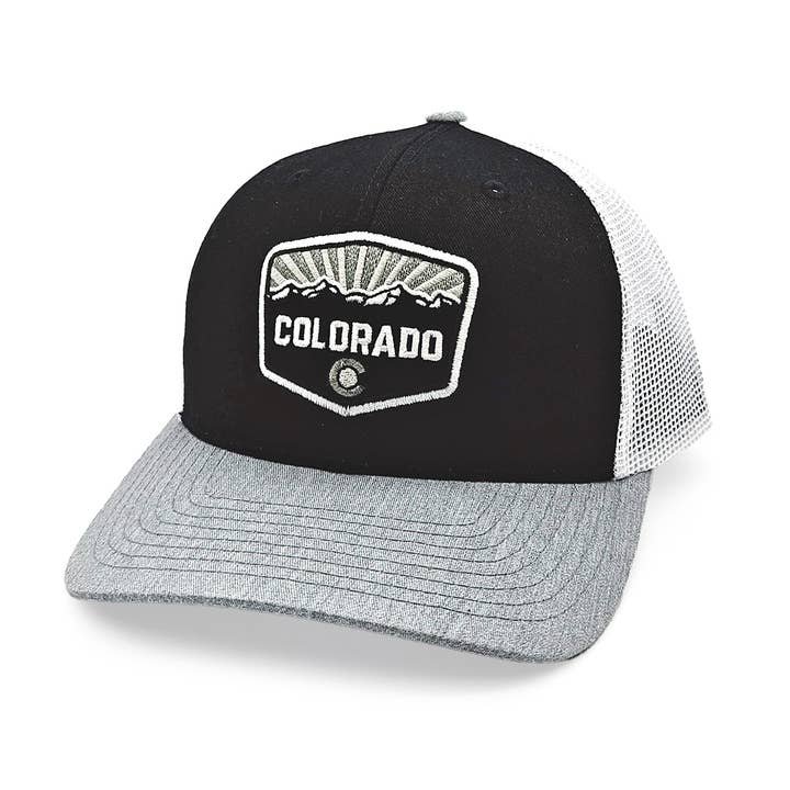 Front Range Trucker Hat - Black/White/Hthr Gray for wholesale by ColoradoCool Apparel