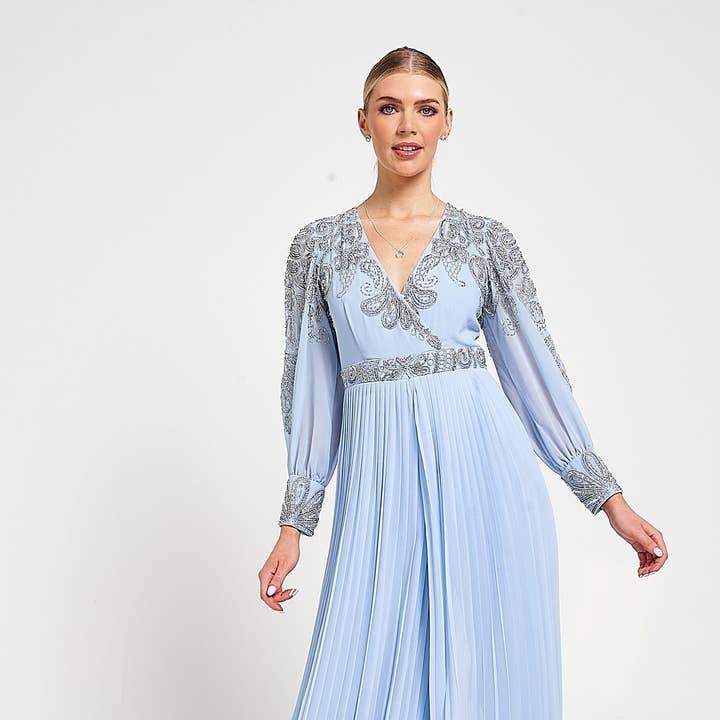 Meredith Blue Embellished Jumpsuit for wholesale by Frock & Frill