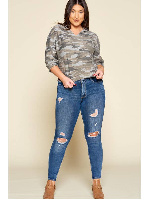 ETK-7999-PL Plus Size Army Printed Hoodie for wholesale on Faire2
