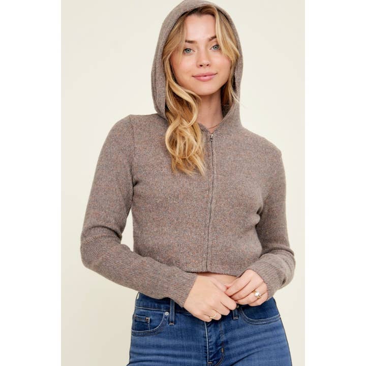 Hooded Zipper Front Rib Knit Cropped Jacket for wholesale by Popular 21