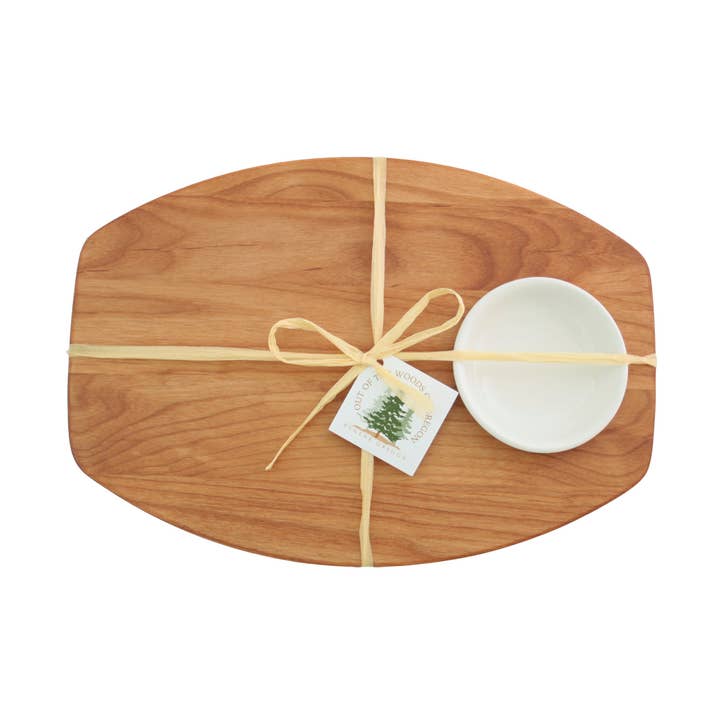 Single Bread and Oil Serving Board with White Bowl for wholesale by Out of the Woods of Oregon