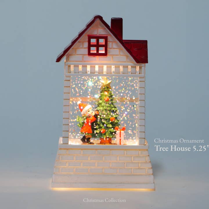 IE GIFT - Wholesale Ornament - 5.25" Tree House Glitter Globe – Xmas Ornament