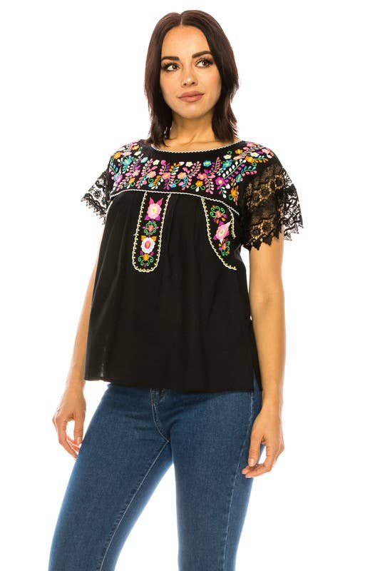 Unik – wholesale Blus - Dam – Traditionell mexikansk blouse med Puebla-broderi för vuxna S-XL6