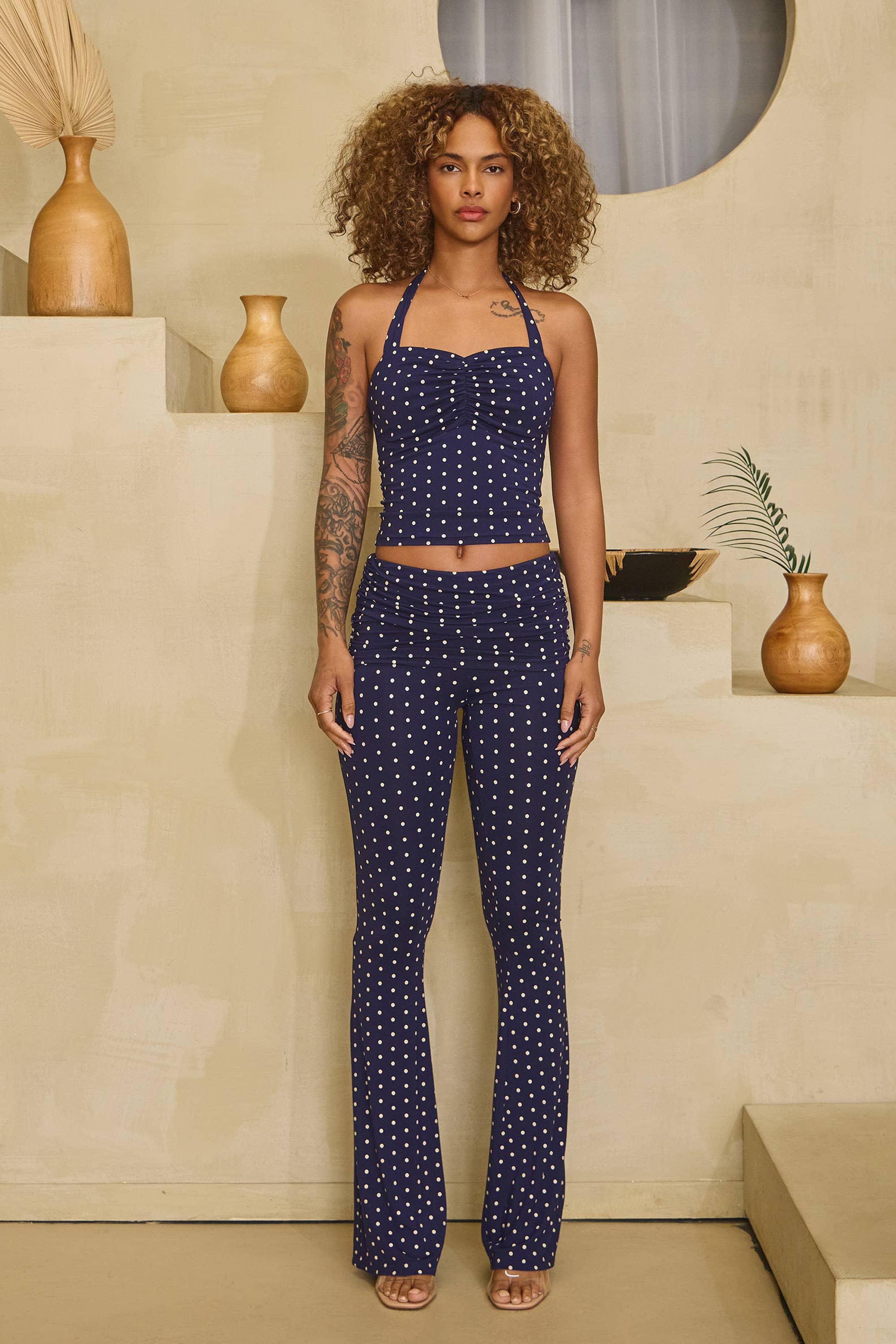 No Vacancy - Vente Ensemble haut et pantalon (PAS d'intérieur) - Femme - Ensemble haut à col halter et pantalon à pois0