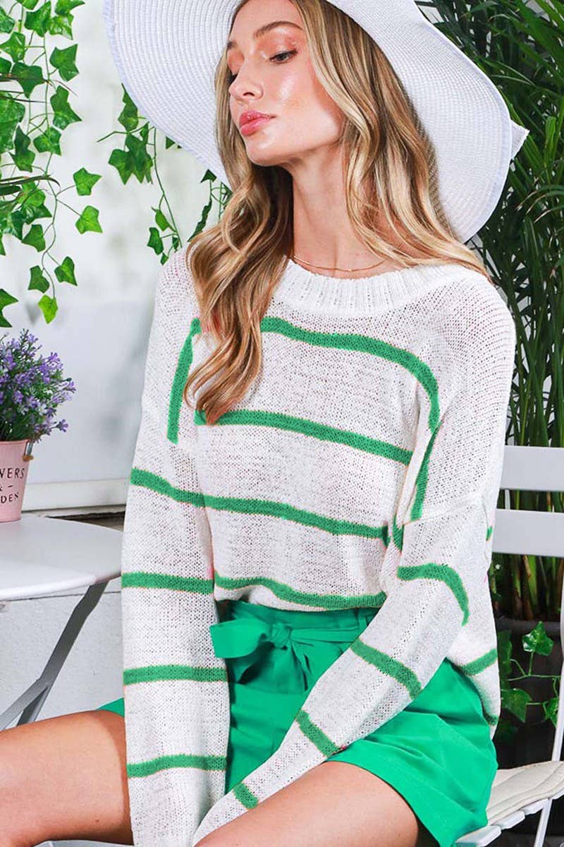 Vine & Love – wholesale Knitted jumper – Women′s – Crew Neck Striped Lightweight Knitted Sweater VT8168412