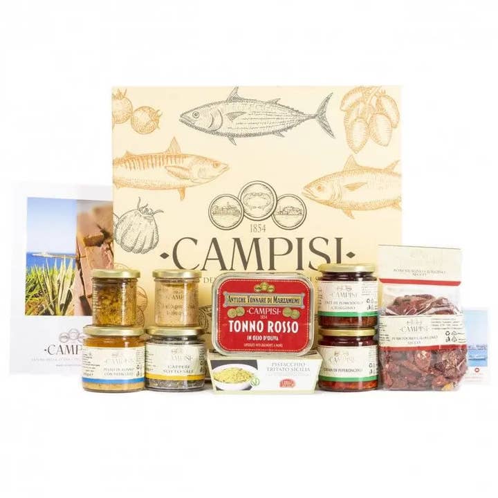 Gavekurv Gold 6 med 10 sicilianske produkter - Hamper 764 for engroshandel hos The Sicily Essence
