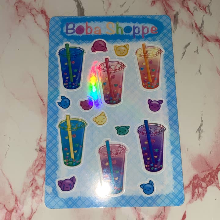 Boba Shoppe Vinyl Sticker Sheet for wholesale by The Pastel Fix