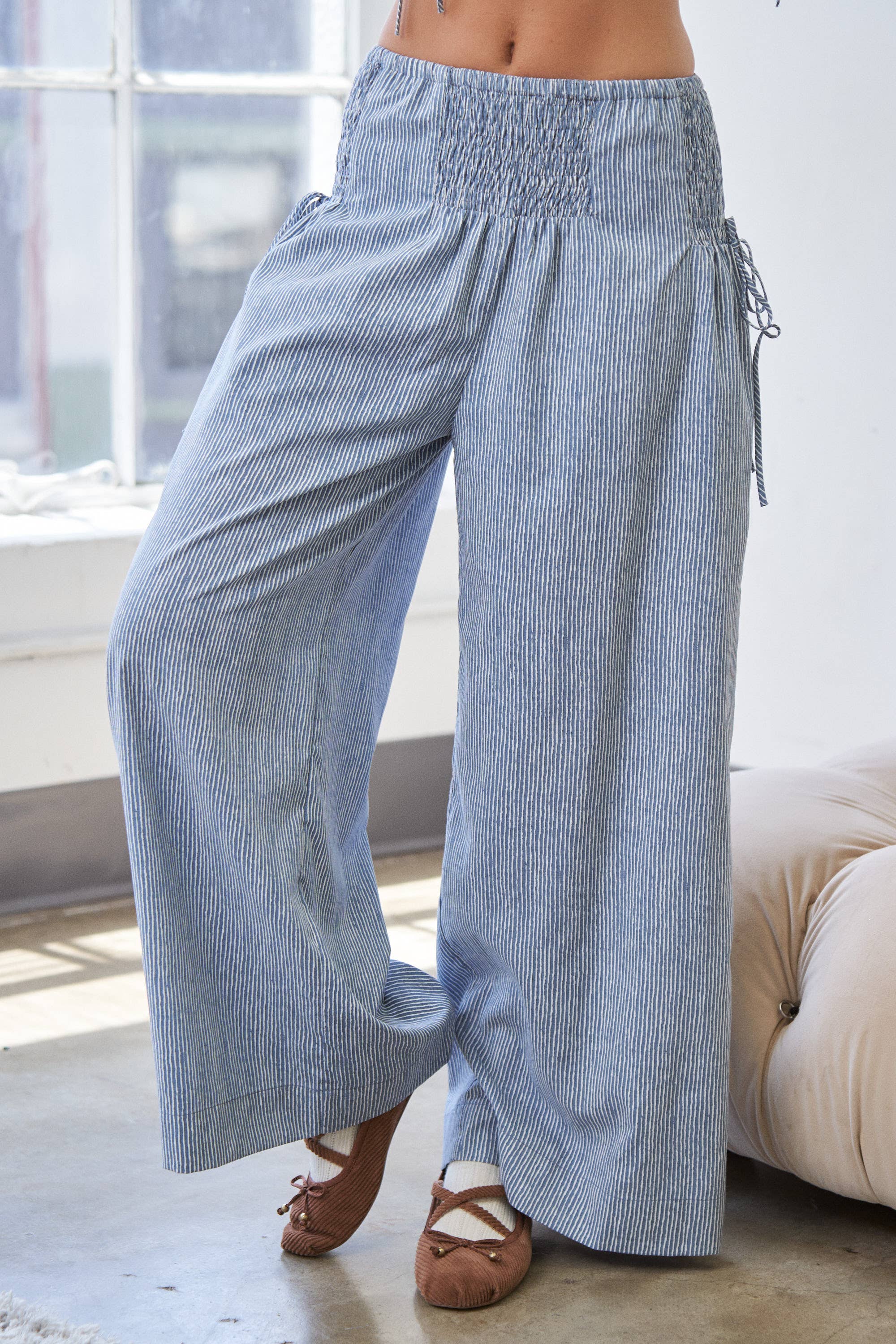 CANDESCENT - Wholesale Pants - Women's - Striped Wide Leg Smocked Pants (Matching Set)6