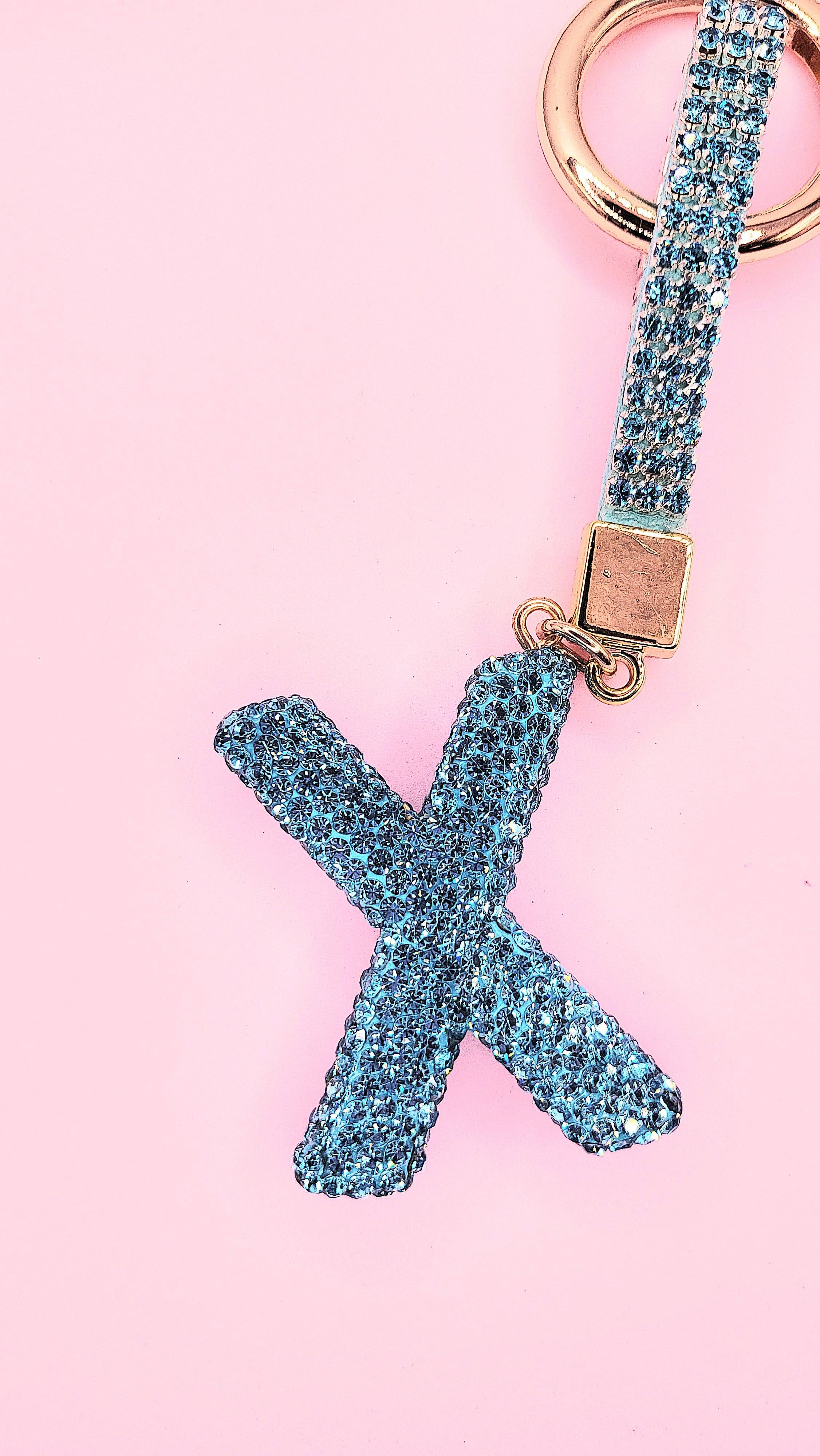 Silver Initial Letter Blue Crystal Key Ring & Bag Charm for wholesale on Faire22