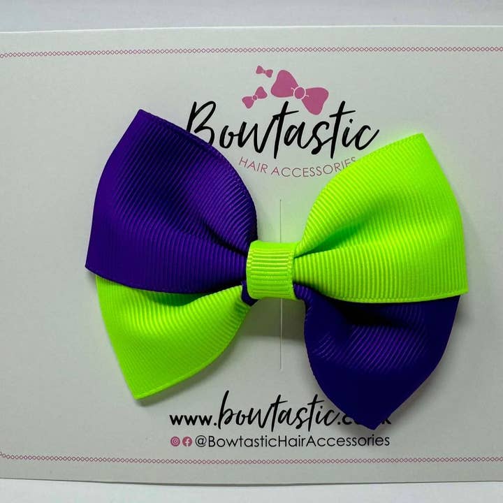 3.5 Inch Twist Bow - Key Lime & Purple for wholesale by Bowtastic Hair Accessories