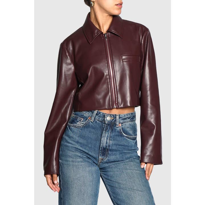 Sans Souci - Wholesale Jacket - Women's - PU ZIP FRONT CROP JACKET1