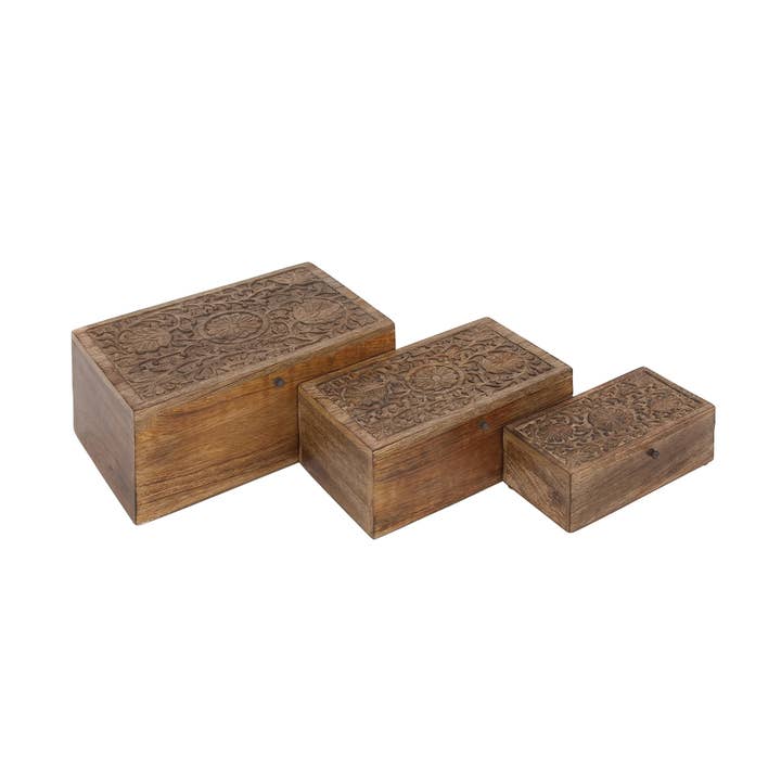 Rustic Brown Mango Wood Box Set for wholesale by Deco Marché