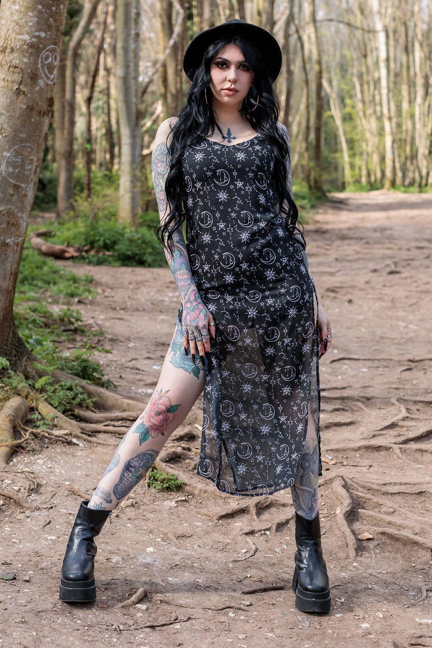 Timeless London - Wholesale Dress - Women's - Alternative Moonprint Maxi Dress With Straps And Leg Split1