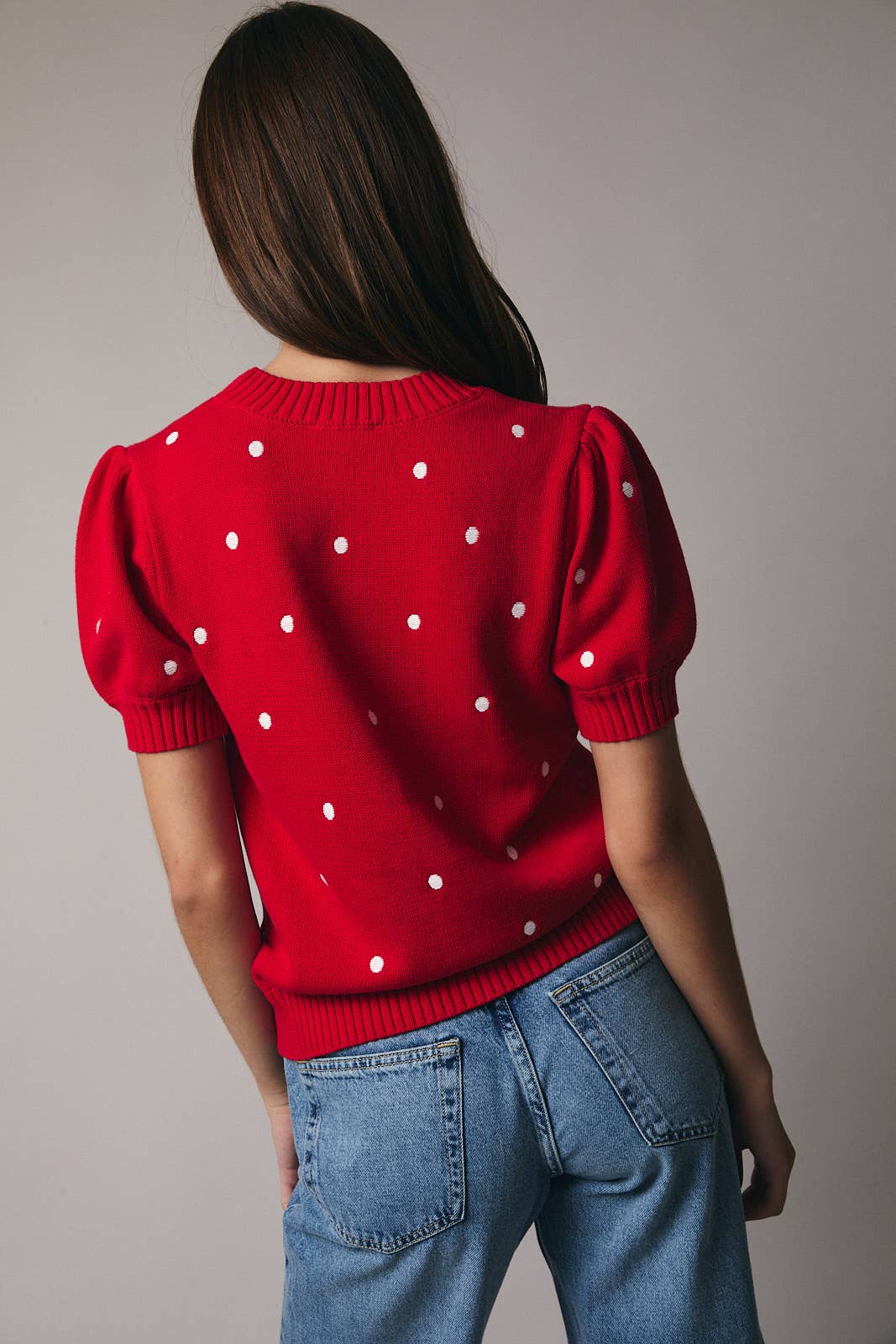 Sunday Edition - Wholesale Knit Sweater - Women's - ROUND NECK PUFF SHORT SLEEVE "POLKA DOT" EMBROIDERED SWEATER14