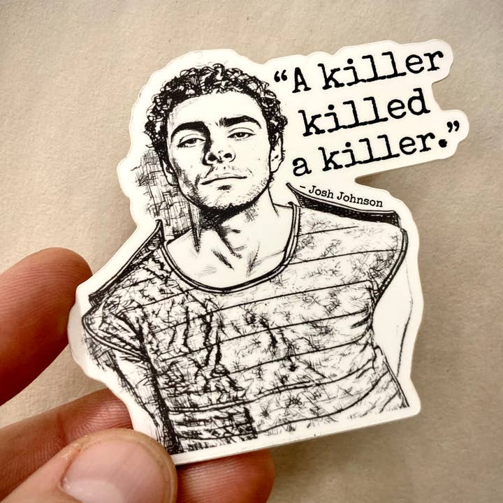"A Killer Killed A Killer" - Luigi Mangione Sticker for wholesale by Dark Matters Designs