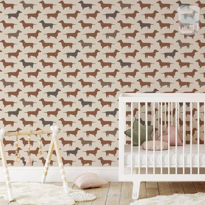 Papel de parede infantil com padrão de cachorro salsicha por atacado de Perron 11