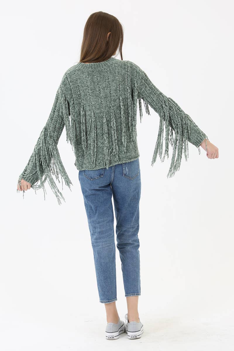 ANGIE - Wholesale Knit Sweater - Women's - XHH31-ASIS CHENILLE FRINGE PULLOVER SWEATER11