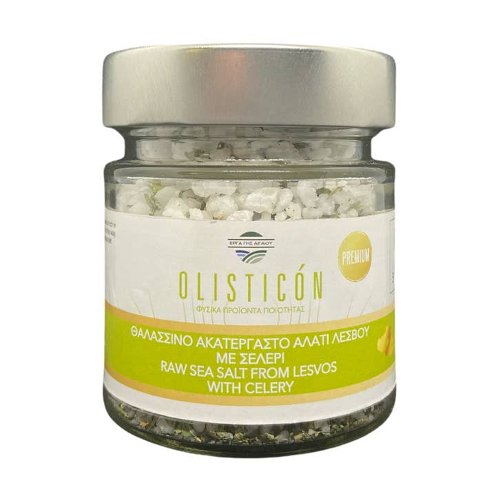 NATURAL UNREFINED SEA SALT OF LESVOS GREECE WITH CELERY for wholesale by OLISTICON