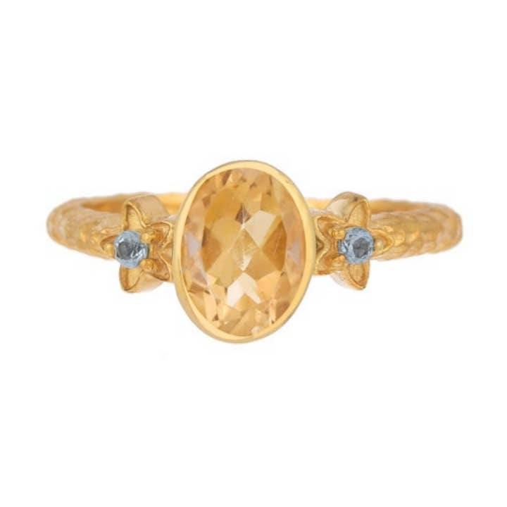 Anillo chapado en oro con topacio citrino, accesorio minimalista y delicado para regalo para venta al por mayor de Misteerious Seed