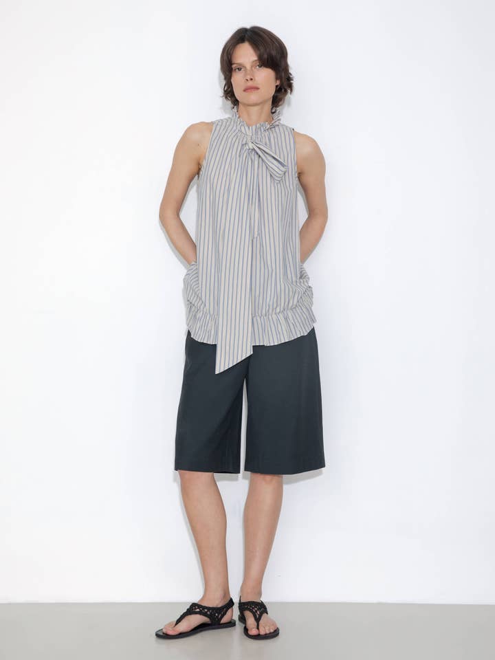 CUBIC - Wholesale Blouse - Women's - Ruffle Stand Collar Tie A-line Tank Top5