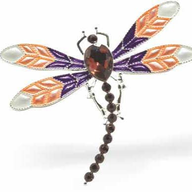 Lila och Rosa Emaljerad Kristallbeströdd Trollsländebrosch för wholesale av Byzantium Collection Ltd