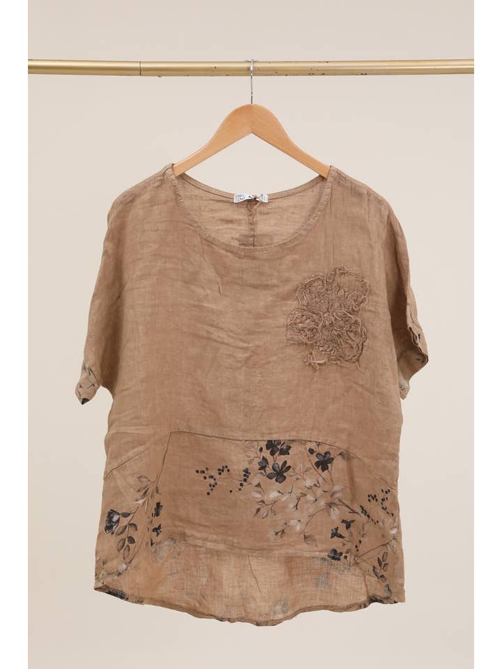 LÉA & LUC - Wholesale Tunic - Women's - Printed blouse with a flower in 100% Linen REF. 1206210