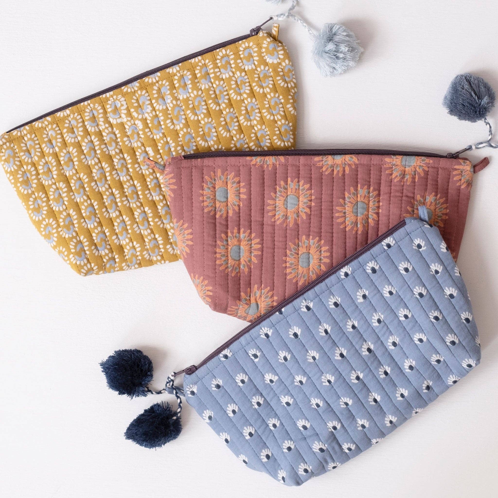 Graymarket Design - Wholesale Makeup/Cosmetic Bag - Sunburst Dark Honey Block Printed Makeup Pouch3