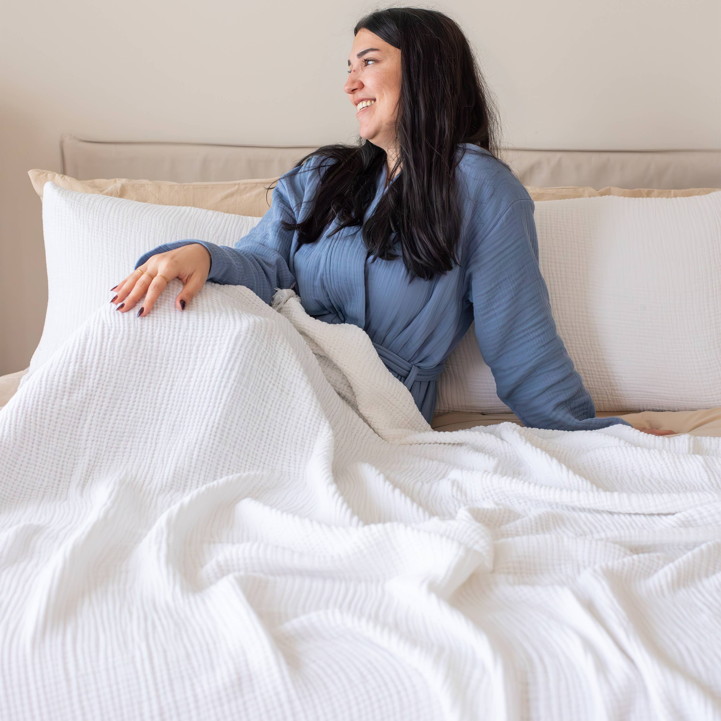 Vivamaison - Vente Plaids - Couvre-lit en mousseline frangé 100 % coton doux, 4 couches premium25