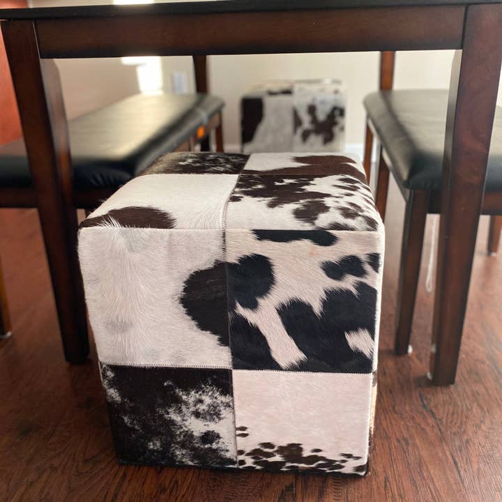 Noori Rug - Wholesale Pouf - Animal Print Hide Pouf Oscar, Black (18"x18"x18")