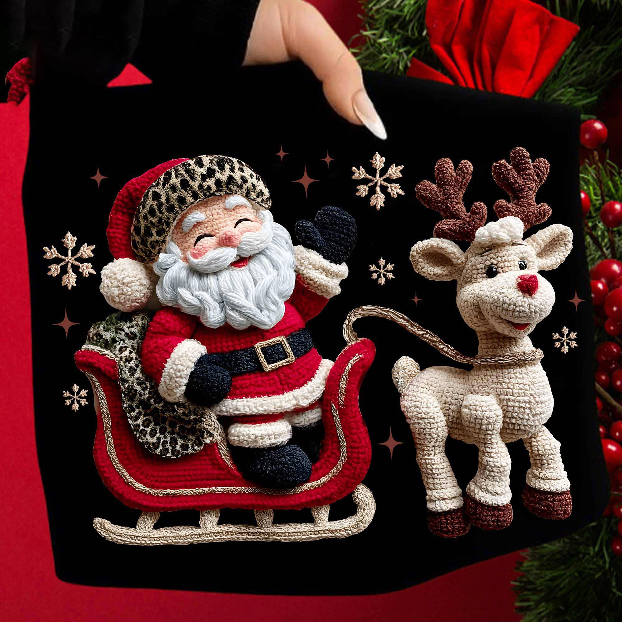 NVC Ecommerce LLC - Wholesale T-Shirt (Graphic) - Women's - Retro Crochet Santa Shirt, Faux yarn Santa Xmas Sweatshirt0