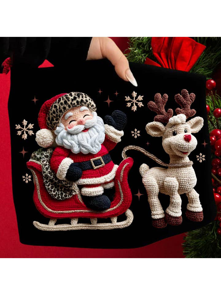 NVC Ecommerce LLC - Wholesale T-Shirt (Graphic) - Women's - Retro Crochet Santa Shirt, Faux yarn Santa Xmas Sweatshirt