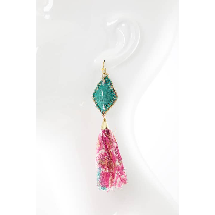 MULTI MUL Handmade Diamond-shape Drop Earrings with Tassels for wholesale on Faire2