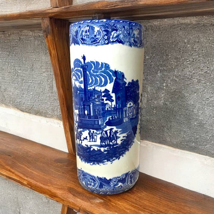 Portaombrelli rotondo blu e bianco da 18" per la vendita all'ingrosso da parte di Minster Stylish Living Ltd