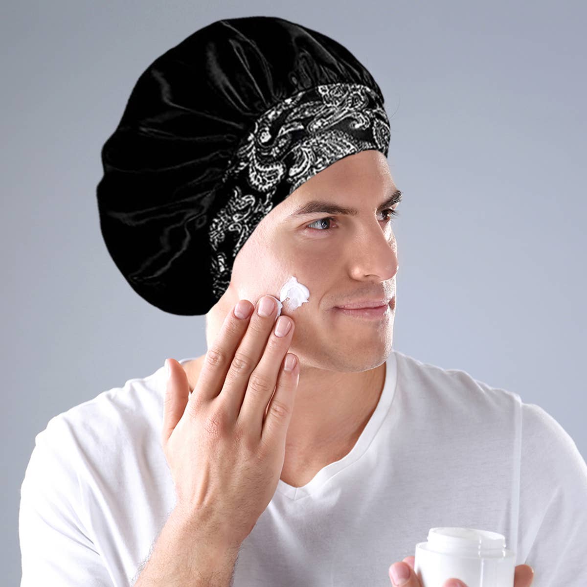 seeboo – wholesale Sleep cap / bonnet – women's – Wide Band Satin Bonnet Cap - Black3