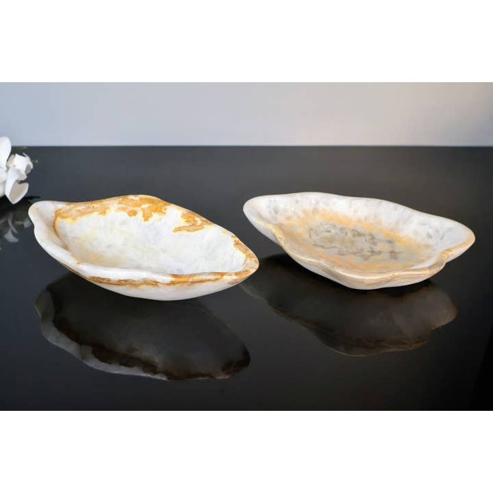 OnyxBowl - Wholesale Jewelry Dish - Delightful Pair of Onyx Stone Trays for Jewelry or Trinkets1