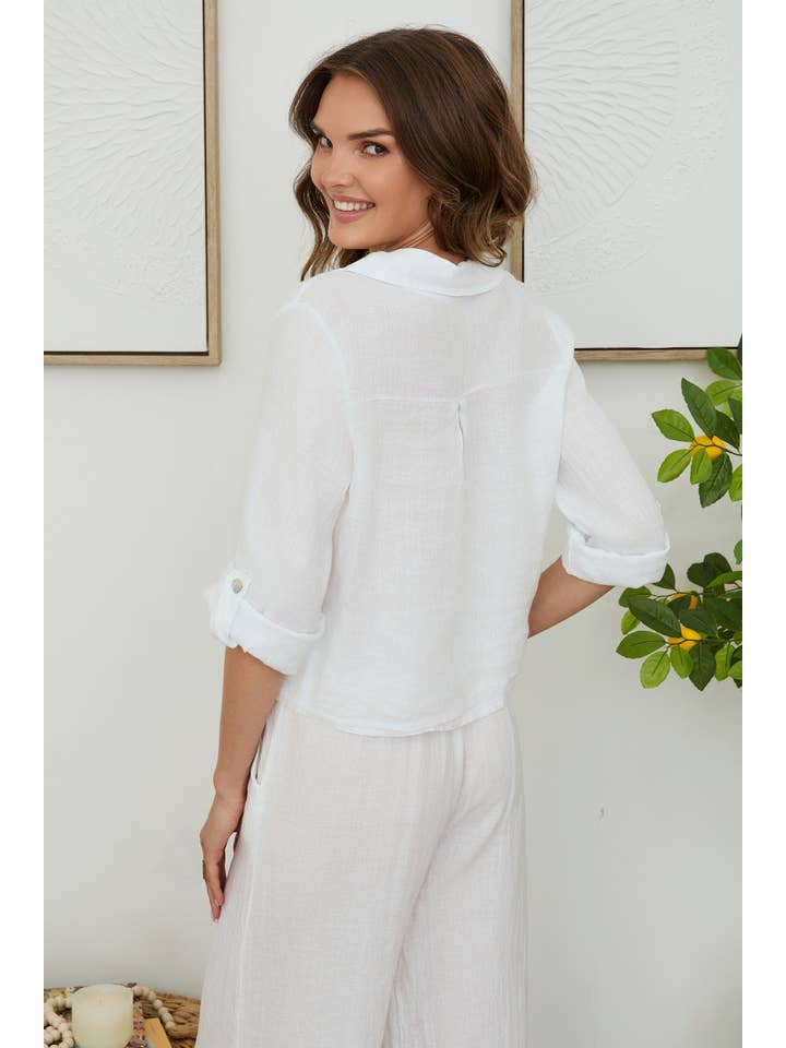 MILIO MILANO - Wholesale Blouse - Women's - LINEN CROPPED TIE BLOUSE (707001-SOLID LINEN TOP)10