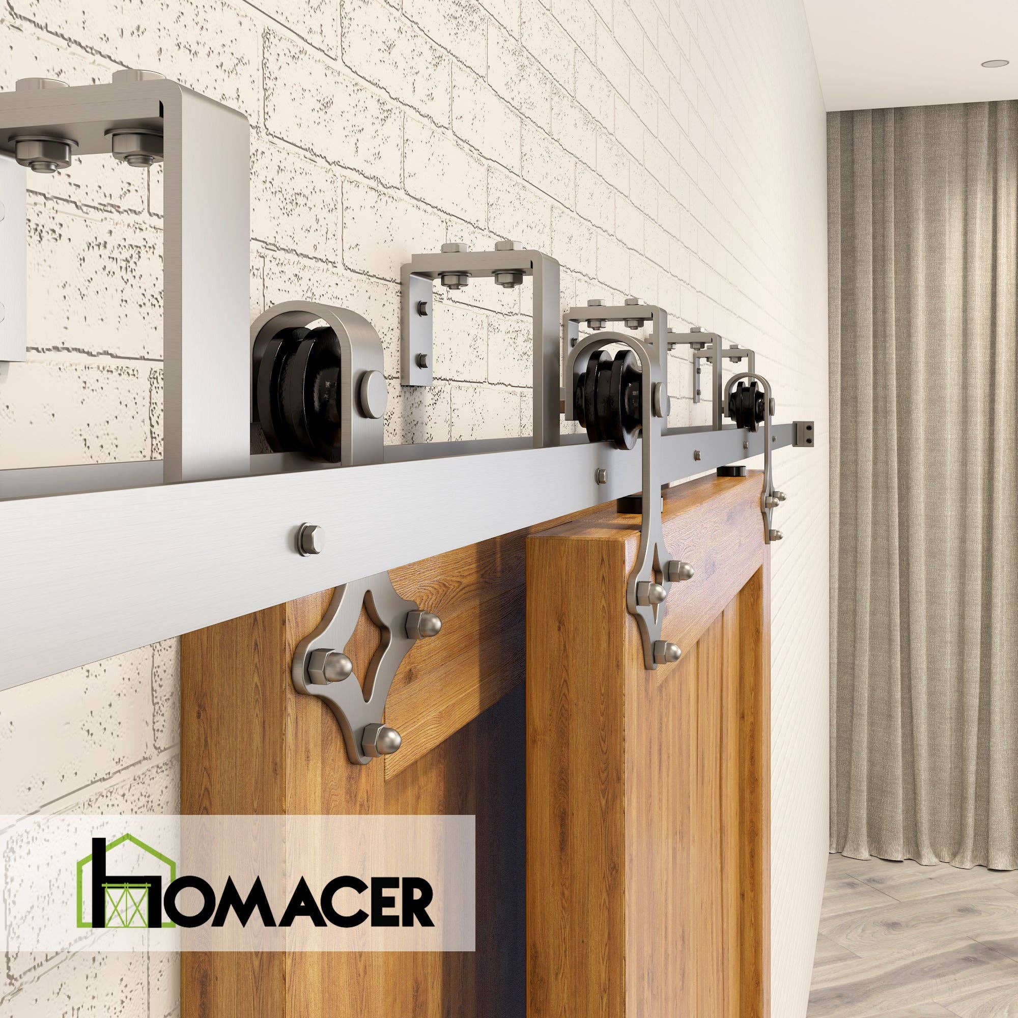 Homacer INC - Wholesale Knob/Pull - Double Track U-Shape Bypass Sliding Barn Door Hardware Kit - Diamond Design Roller5