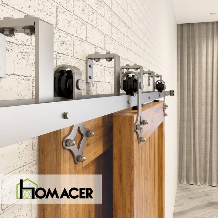 Homacer INC - Wholesale Knob/Pull - Double Track U-Shape Bypass Sliding Barn Door Hardware Kit - Diamond Design Roller5