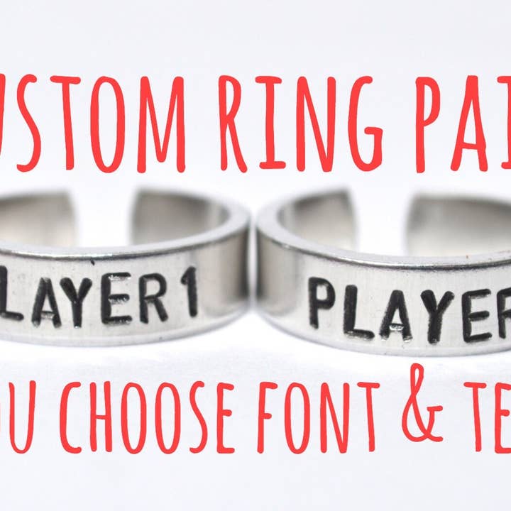 Custom Adjustable Aluminum Metal Stamped Ring Pair for wholesale by Team Neville