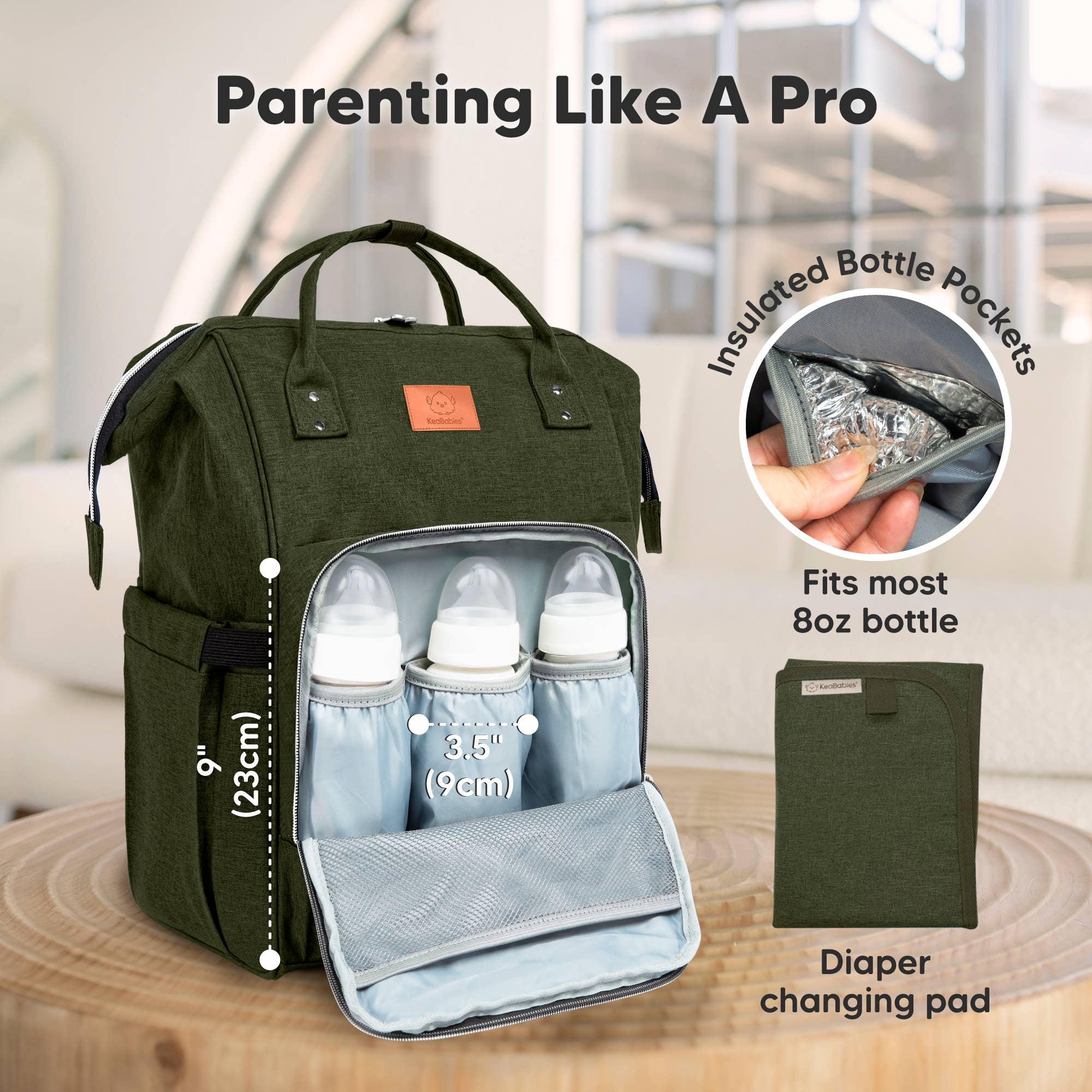 Dark Olive Original Diaper Bag Backpack, Baby Bags with Changing Pad for wholesale on Faire3